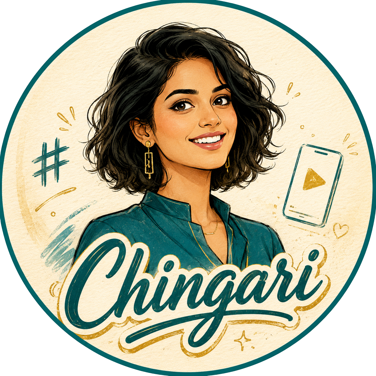 Illustrated portrait representing Chingari, the stories and public expression AI support role.